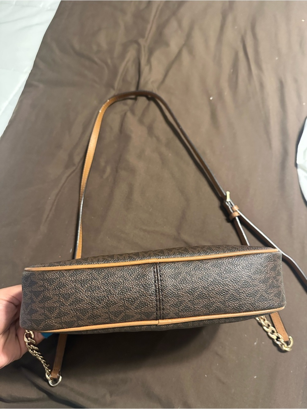 Michael Kors Dark Brown Logo Crossbody with Tan Trim - Picture 4 of 5